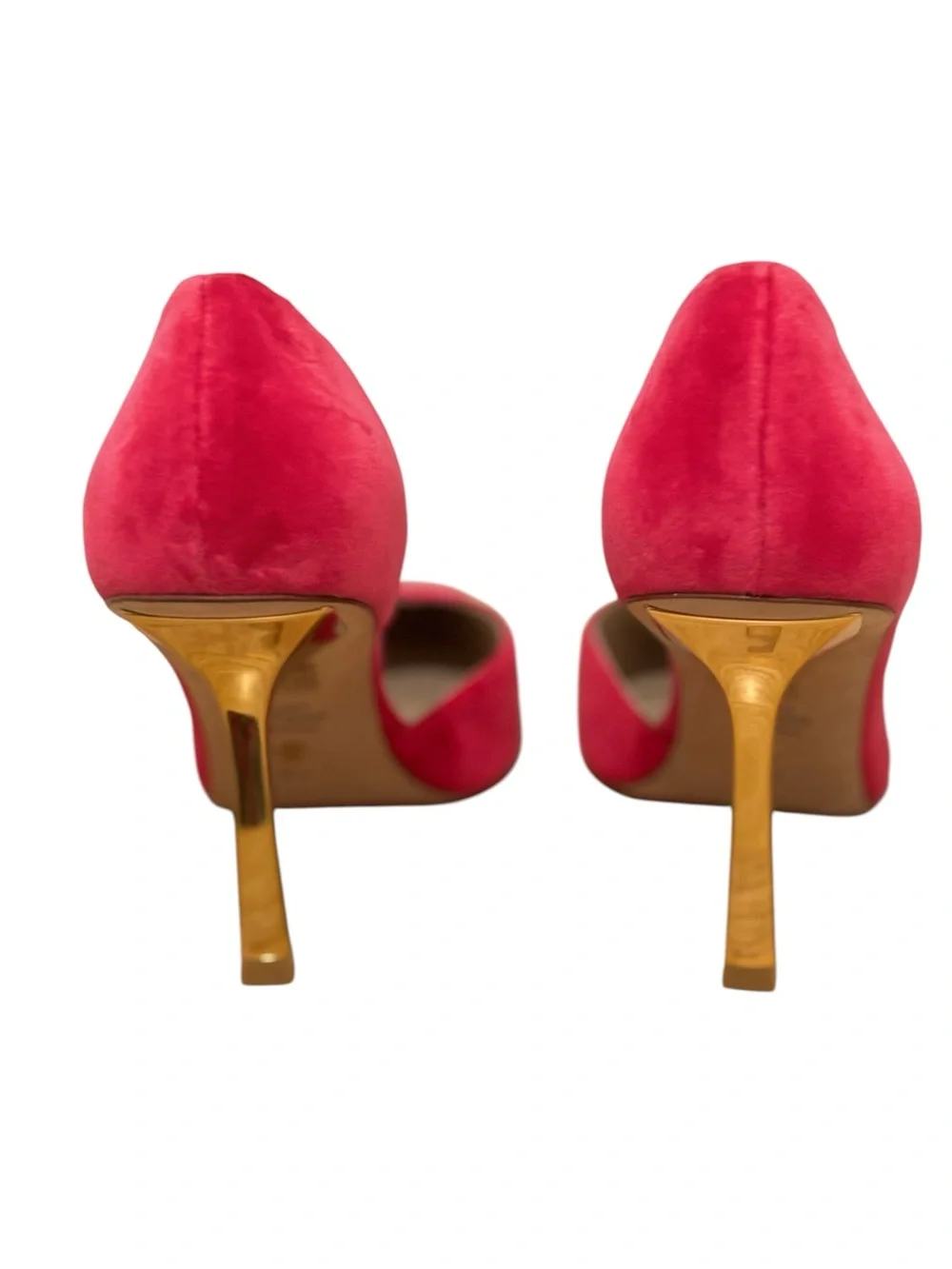 Stuart Weitzman Hot Pink Suede Pointed-Toe Stiletto Pumps w/ Gold Heel Size 9.5